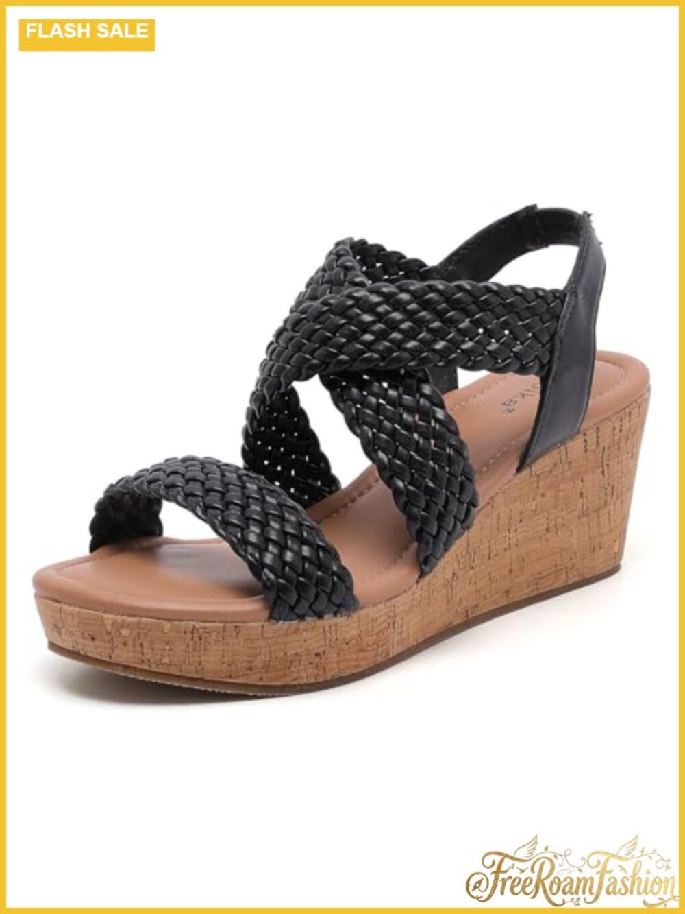 Wide Width Braided Wedge Platform Sandals Faux Leather